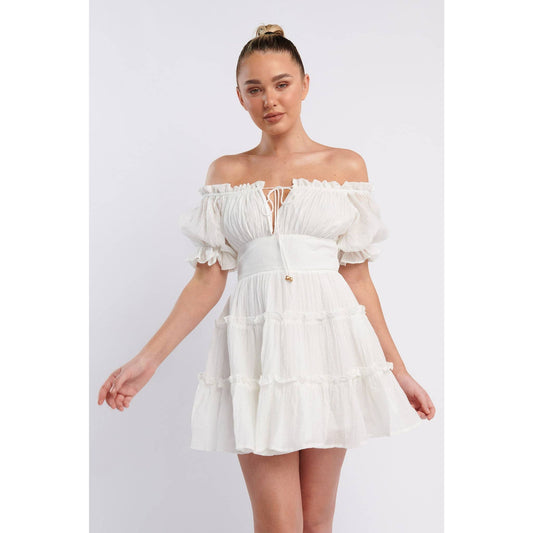 Off Shoulder Puff Mini Dress