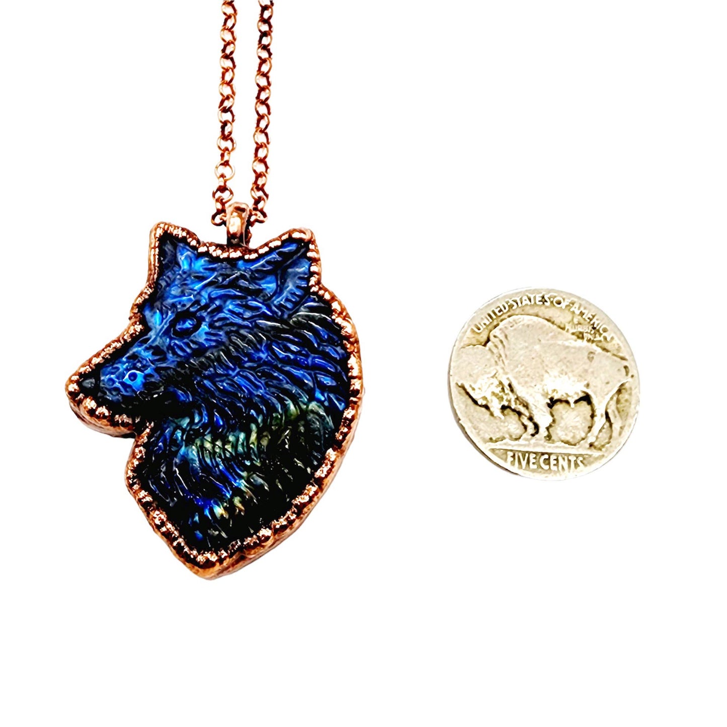 Labradorite Carved Wolf Necklace