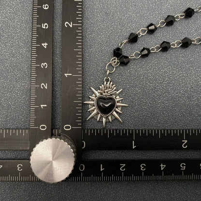 Gothic Black Heart Double Layered Crystal Beaded Necklace