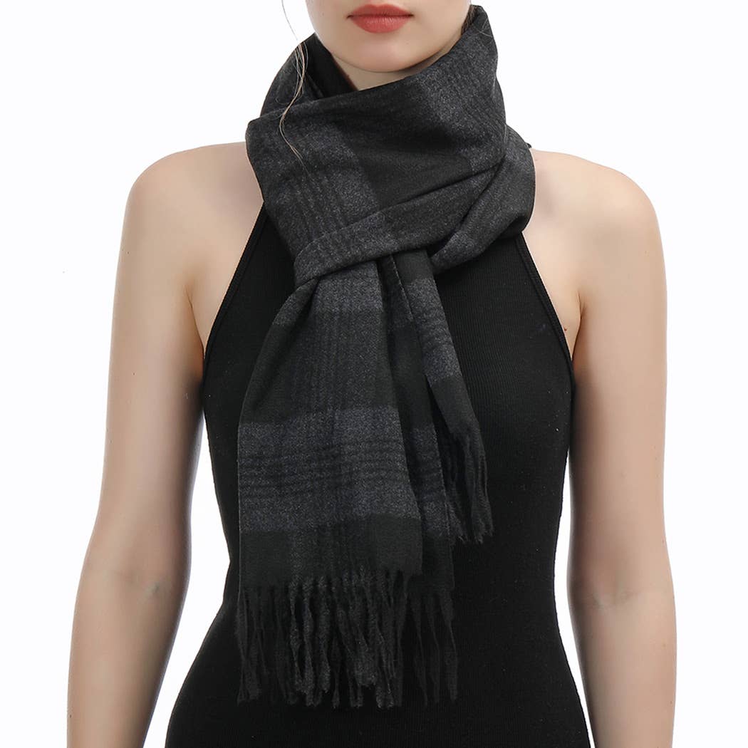 Plaid Herringbone Scarf-Black/Grey