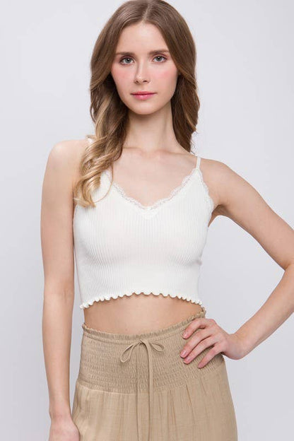 Seamless Laced Detail Camisole -White