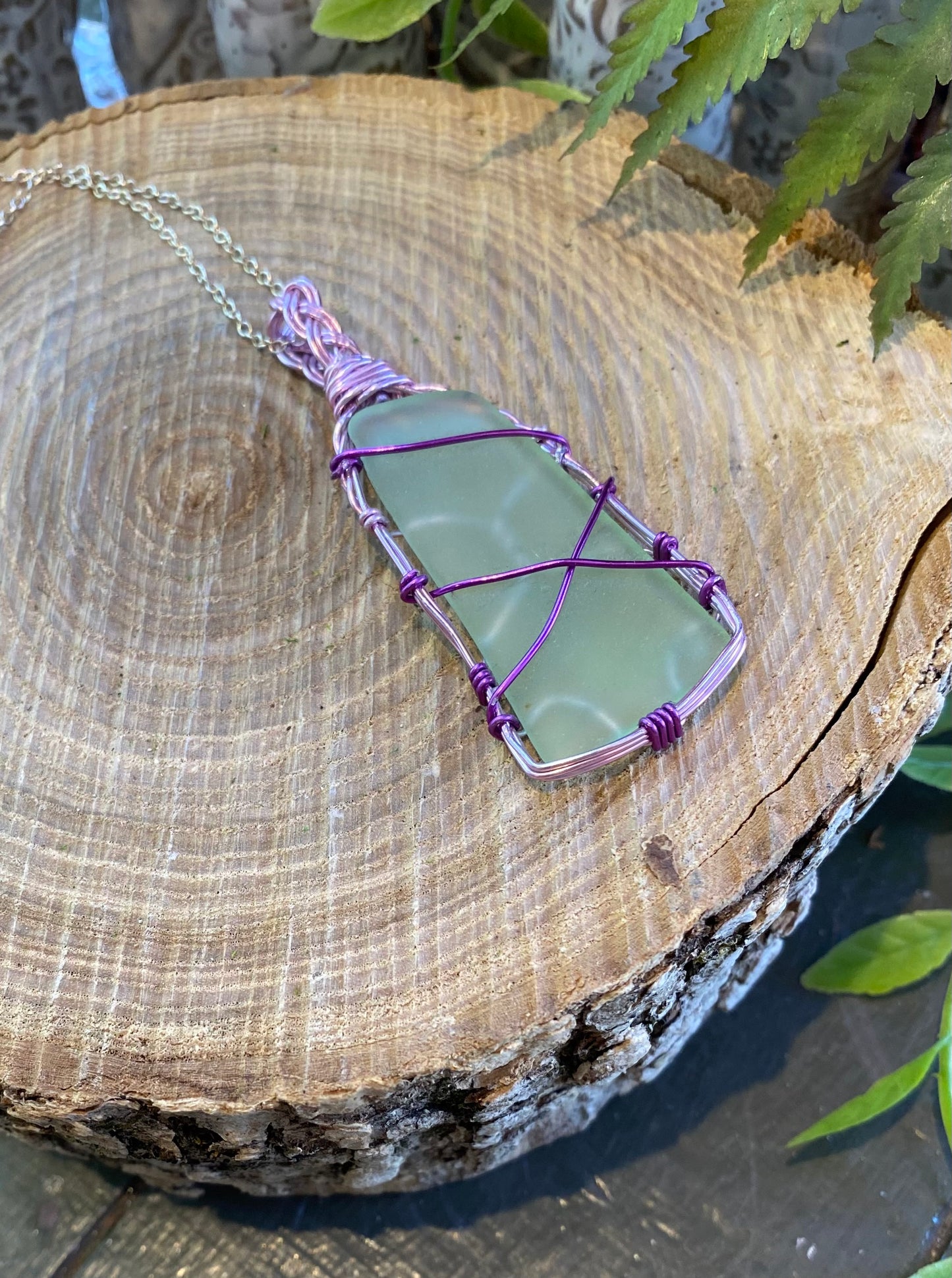 Light Pink Wire Wrapped Uranium Glass Necklace #IV108