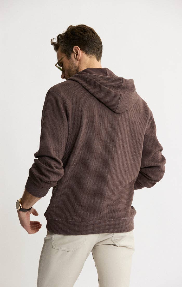 Doubleface Mesh Hooded Henley Pullover - Brown