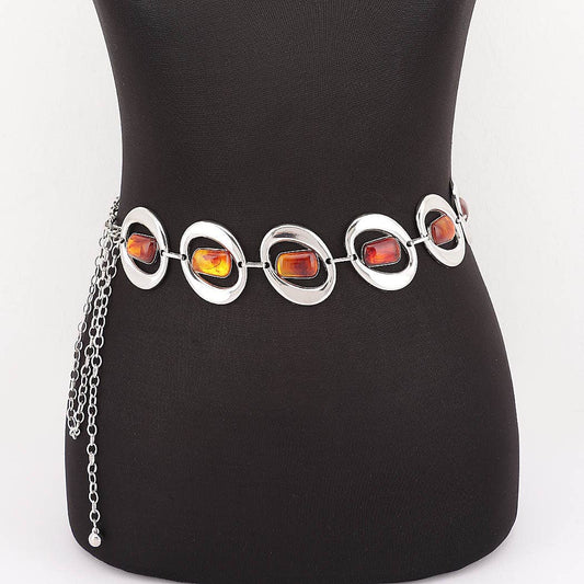 Gemstone Inlay Oval Link Chain Belt - SL