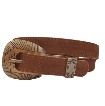 Genuine Suede Belt with Copper Buckle set - Black