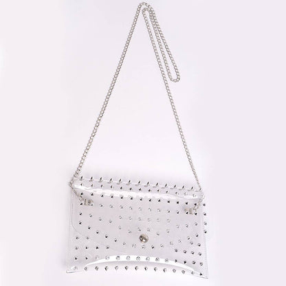 Ull Studded Cross Body Chain Strap Visible Clutch - Clear Silver