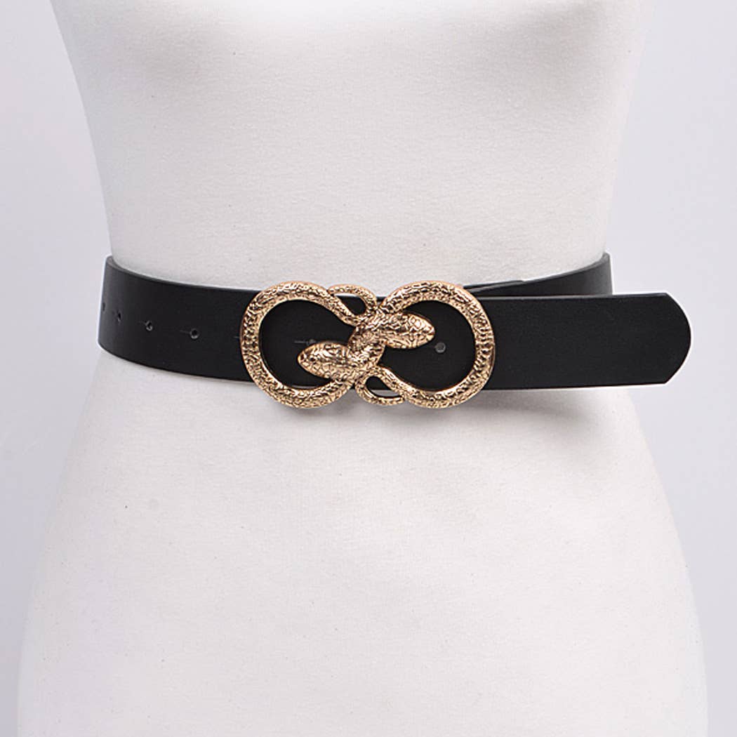 Double Snake Head Buckle Belt - Black