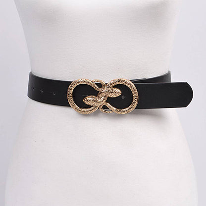 Double Snake Head Buckle Belt - Black
