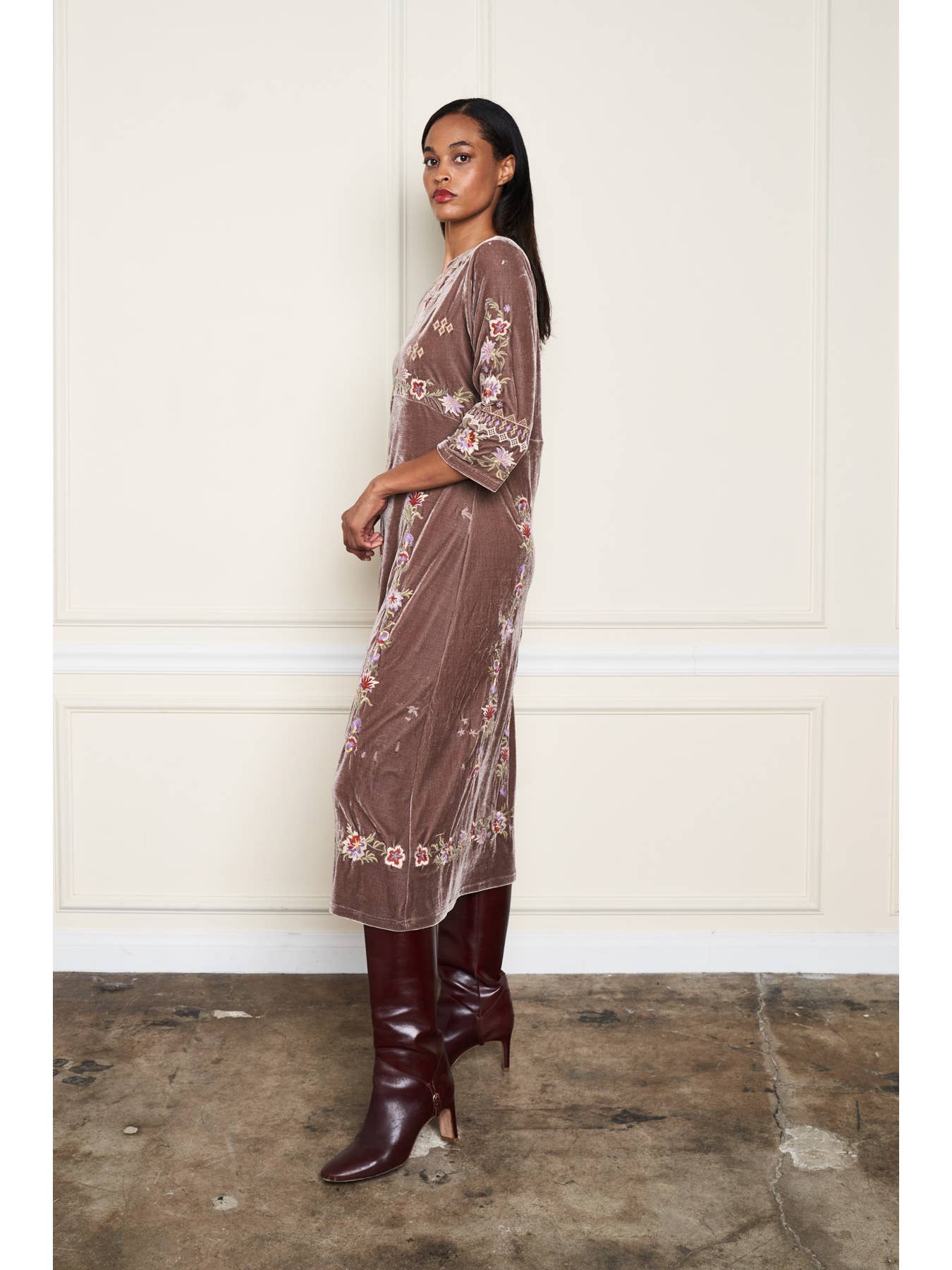 Velvet Midi Dress - Mocha