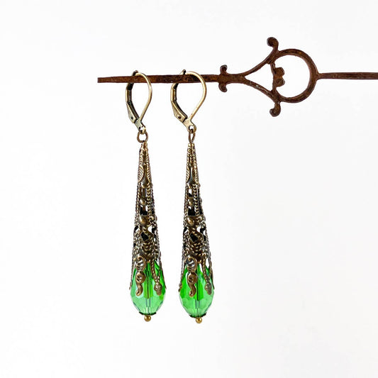 Victorian Dark Academia Dangle Earrings | Green