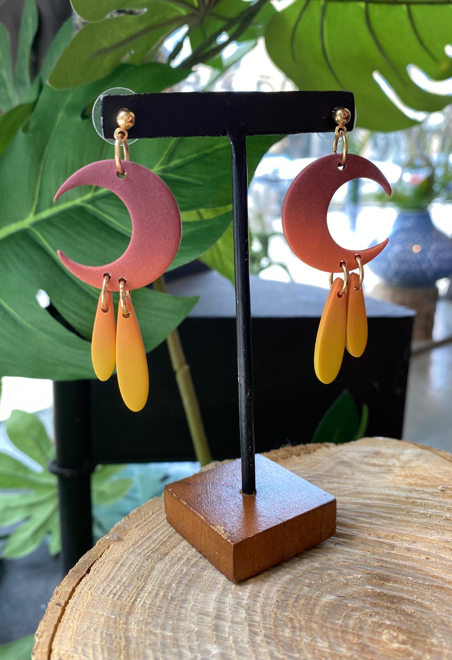 Purple/Orange Ombre Crescent Moon Dangles *E19