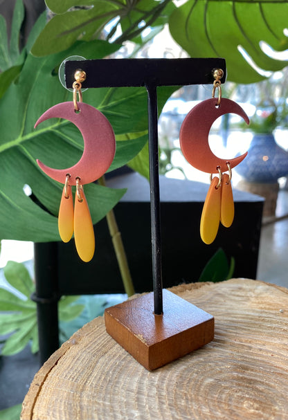Purple/Orange Ombre Crescent Moon Dangles *E19