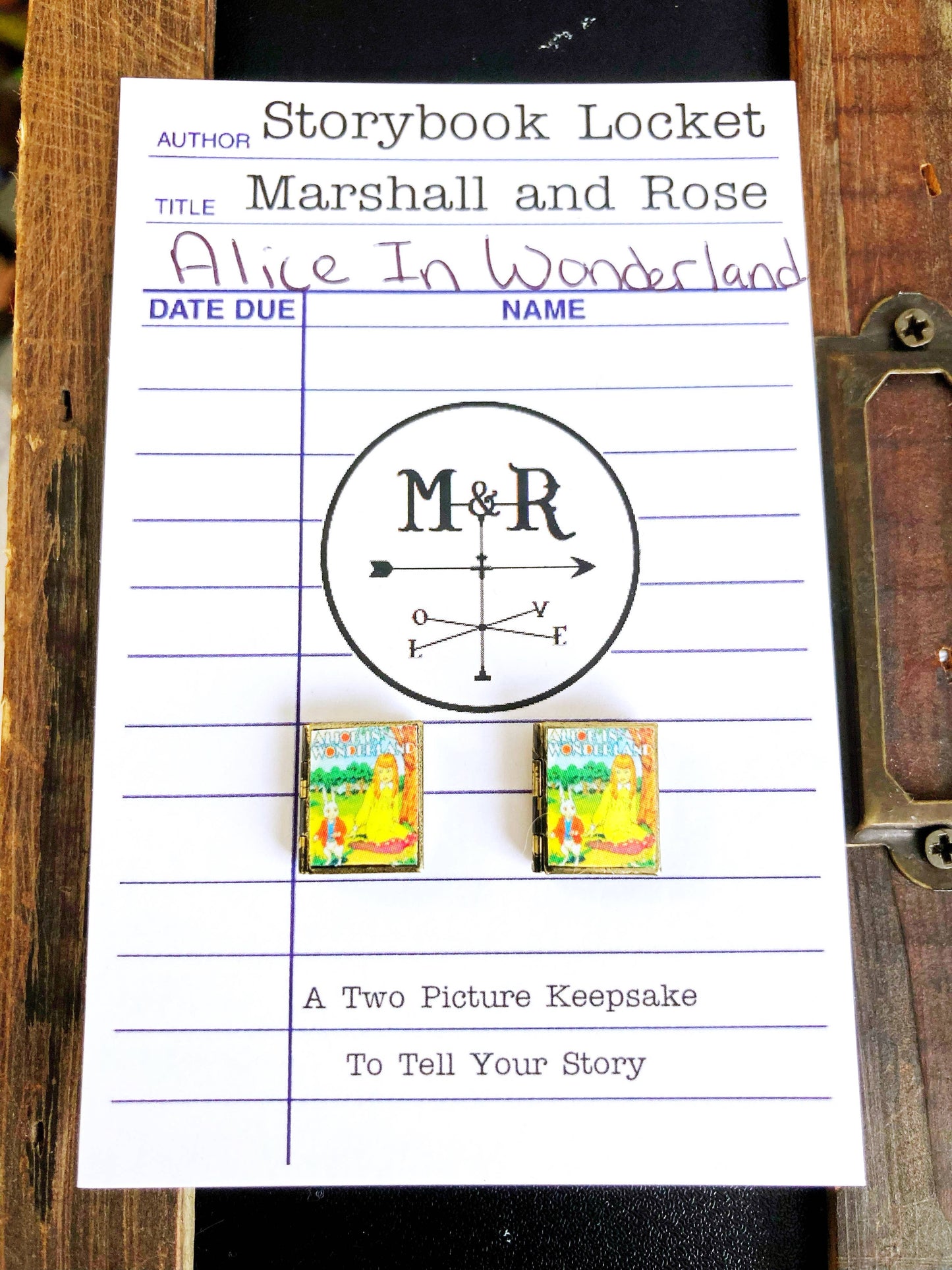 Post Earrings Book Locket Alice In Wonderland- Picnic
