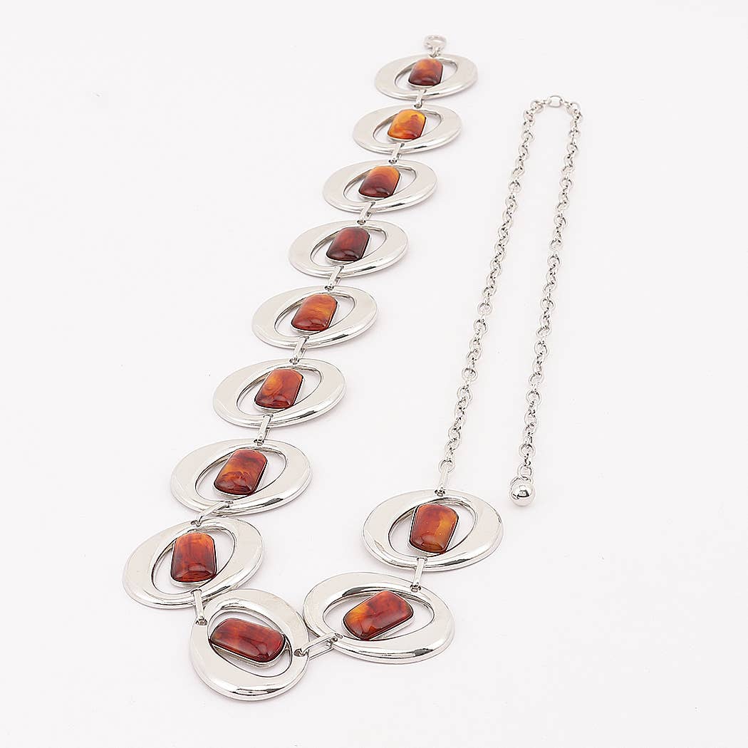 Gemstone Inlay Oval Link Chain Belt - SL