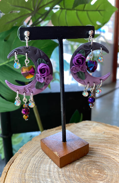 Purple Crescent Moon Dangles *E18