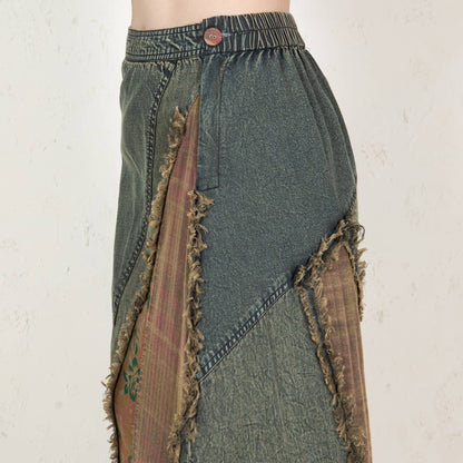 Patch Denim Midi Skirt - Gravel
