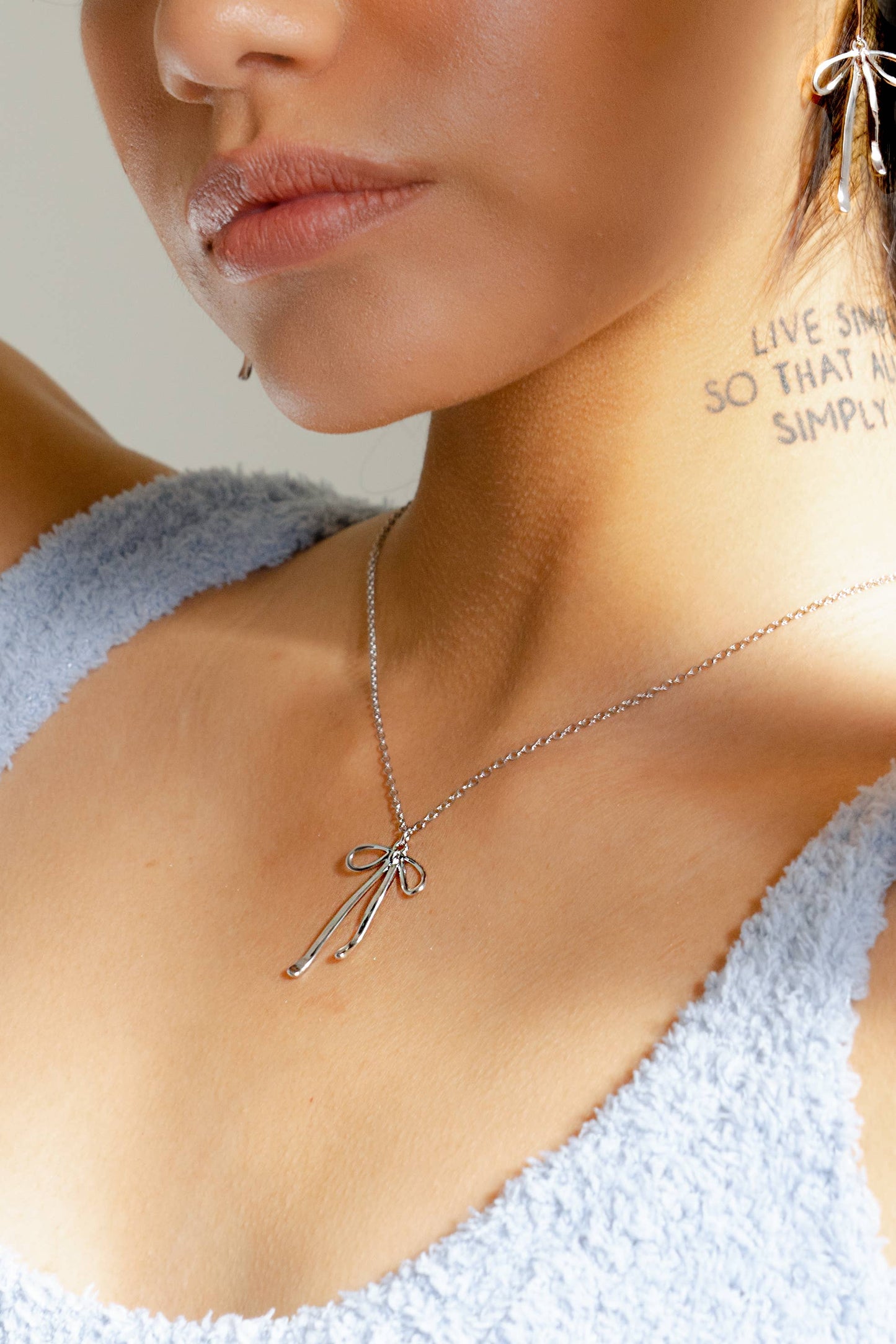 Bad to the Bow Necklace - 18K White Gold Plated