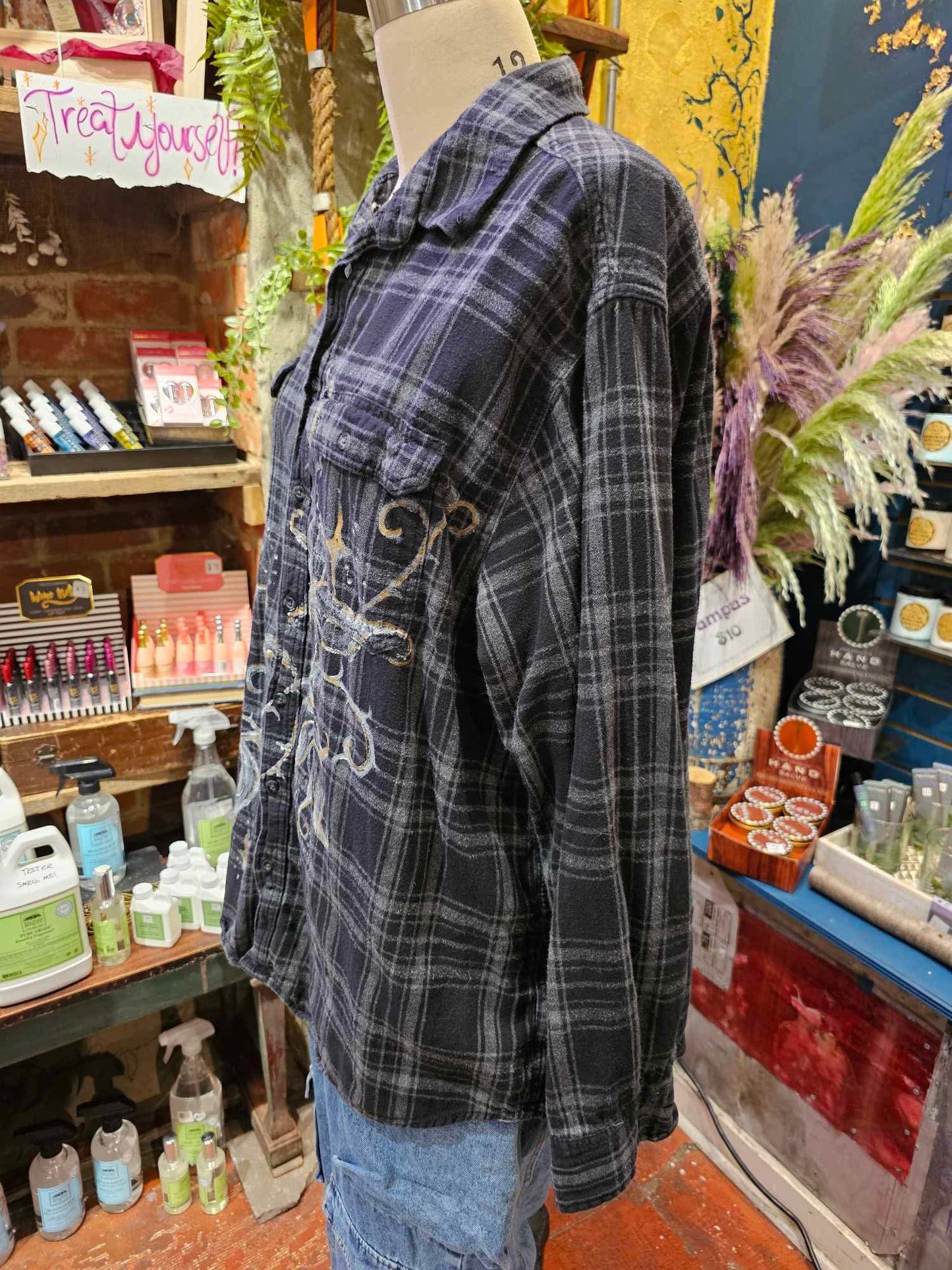 Floral Flannel - Handpainted & Upcycled - IH3*