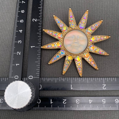 Vintage Rhinestone Inlaid Gold-plated Sun Brooch - MS