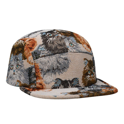 Unique Cat Jacquard 5 Panel Hat Camp Cap - Cat Beige
