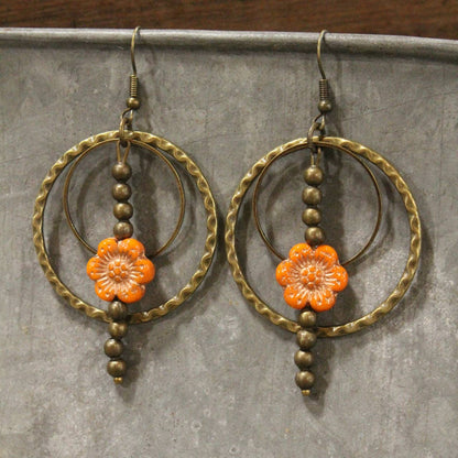 Picasso Wildflower Glass Bead Orange Earrings