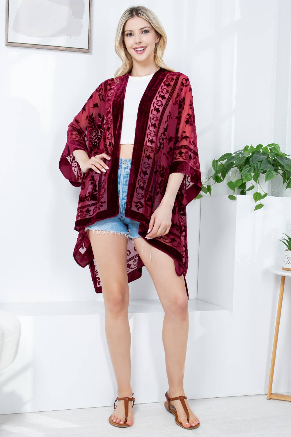 Bohemian Burnout Velvet Kimono - Red
