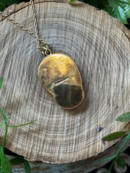 Clear Quartz Golden Skull Necklace