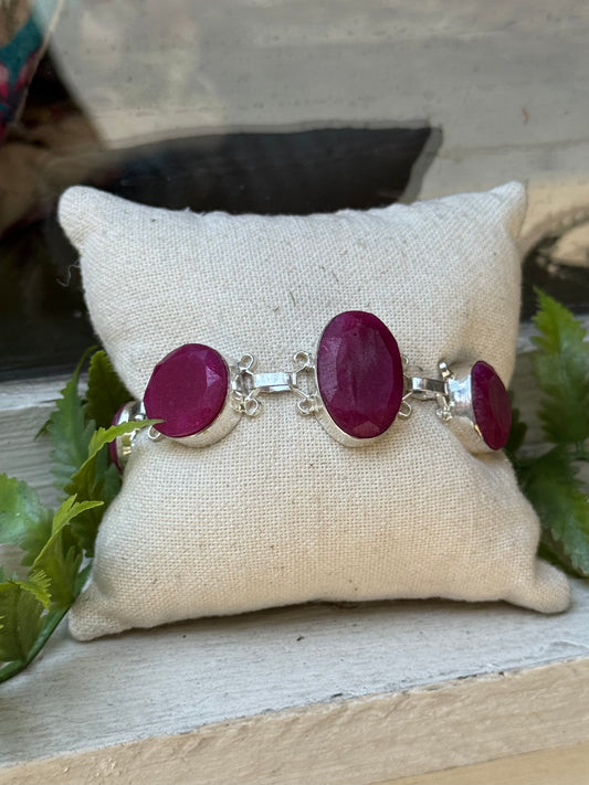 Dyed Ruby Silver Bracelet