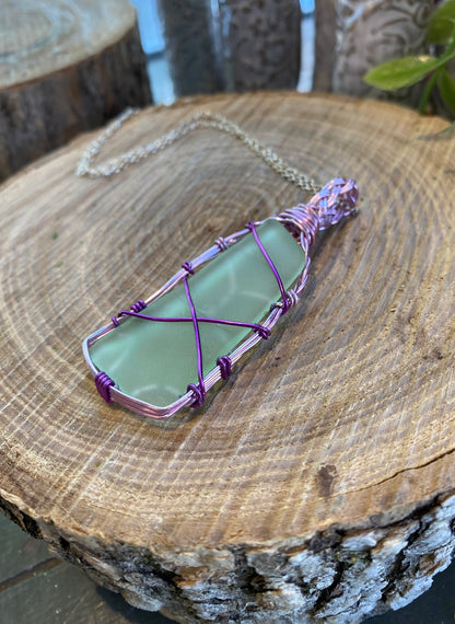 Light Pink Wire Wrapped Uranium Glass Necklace #IV108