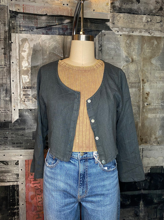 Linen, Crop Jacket - Charcoal