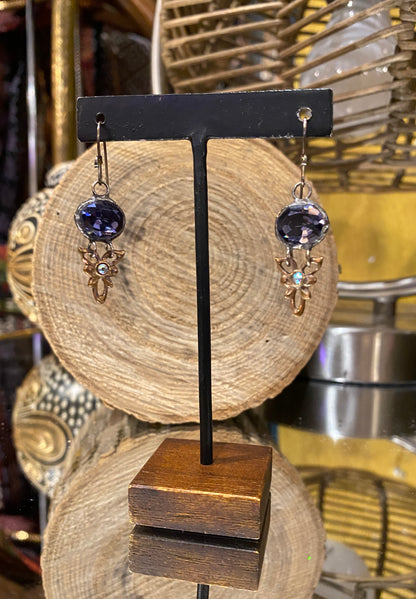 Vintage Rhinestone Earrings - Purple