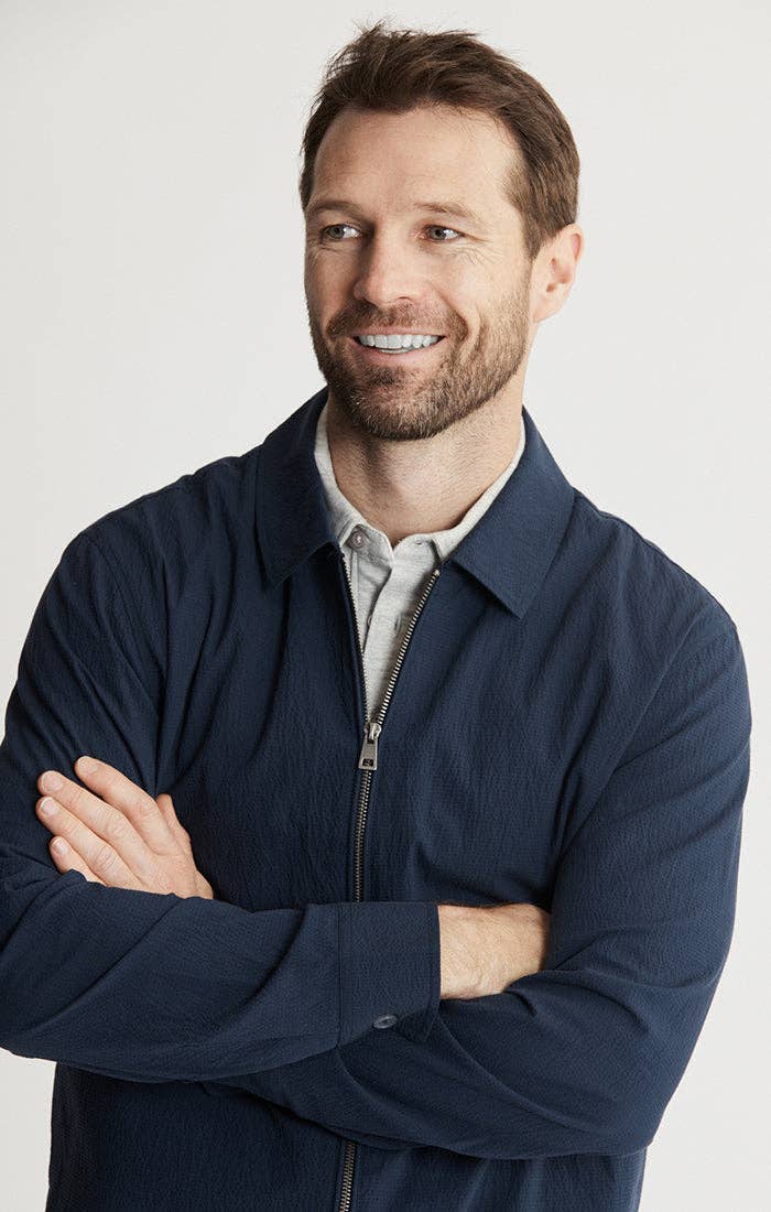 Charles Seersucker Full Zip Jacket - Navy