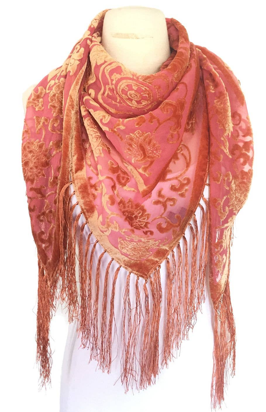 Silk Velvet Shawl - Salmon
