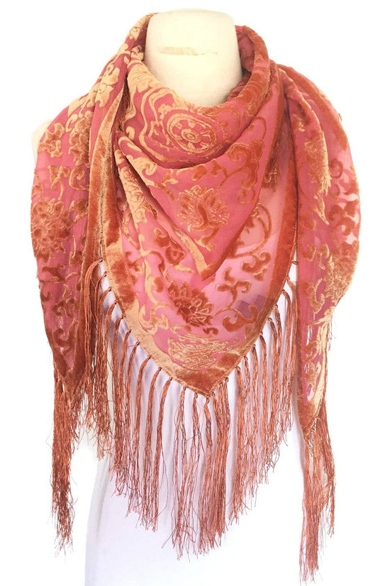 Silk Velvet Shawl - Salmon
