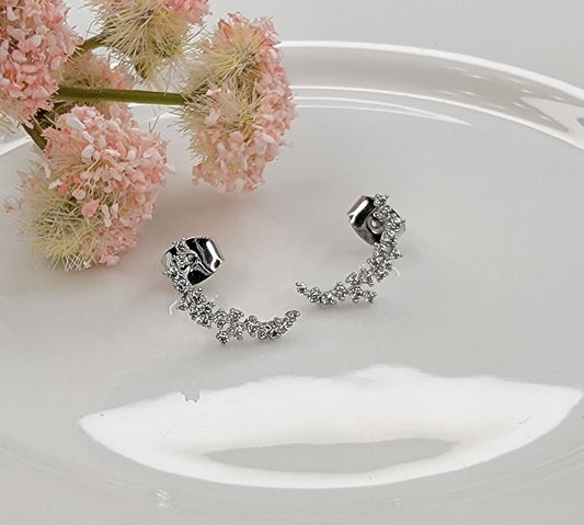 CZ Moon shaped Post Earring - Silver