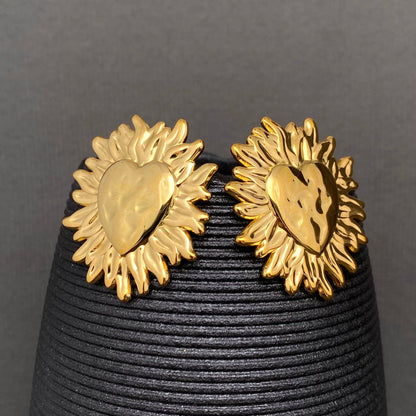 Fire Heart 18K Gold Plated Stainless Steel Post Earrings-FGS