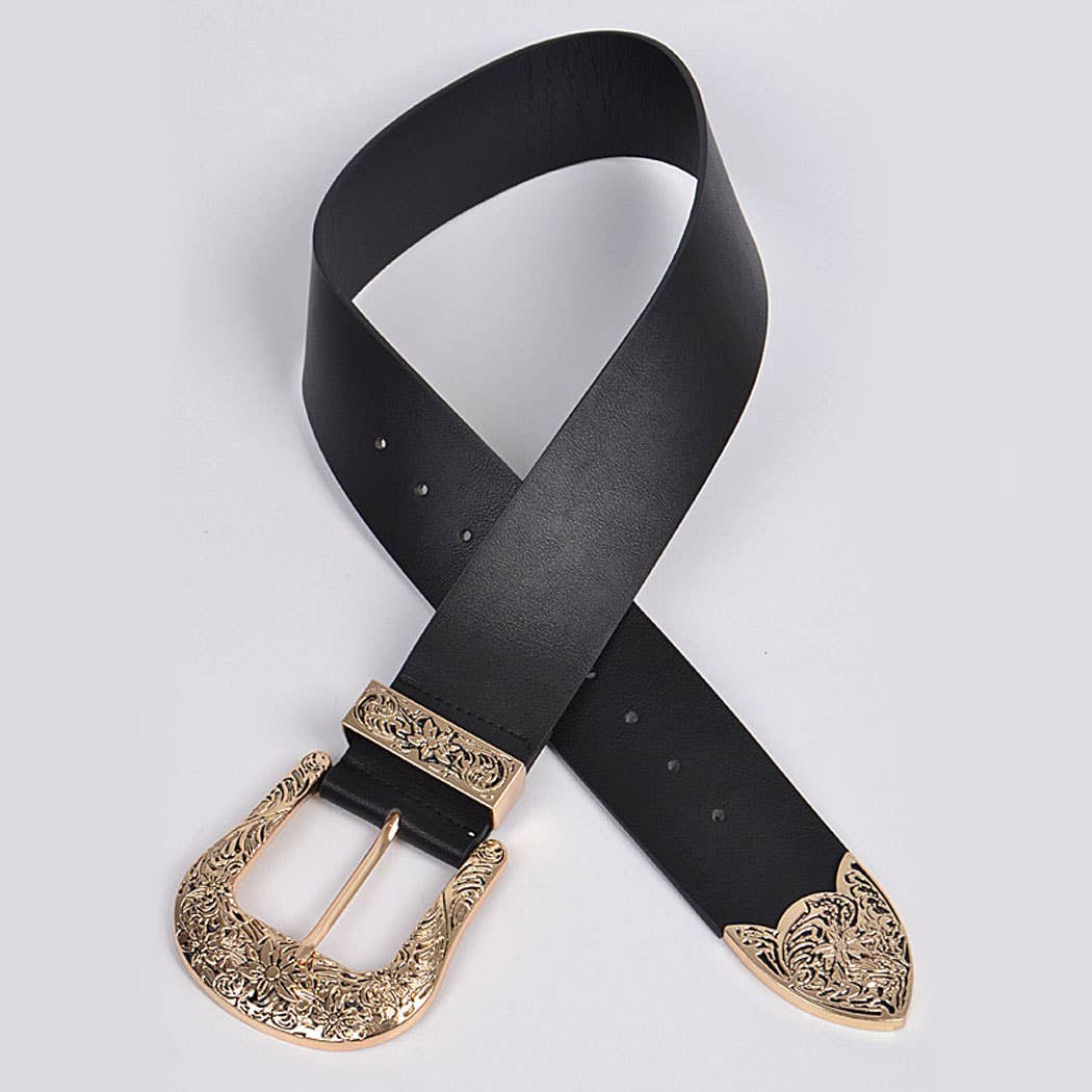 Swirl Metal Buckle Belt - Black Gold