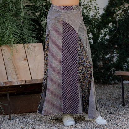 Boho Bias - Cut Skirt in Plaid Print & Stripe