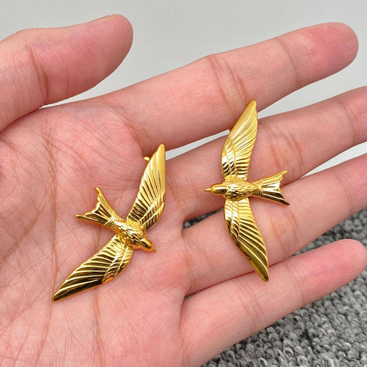 18K Gold Plated Steel Flying Bird Stud Earrings