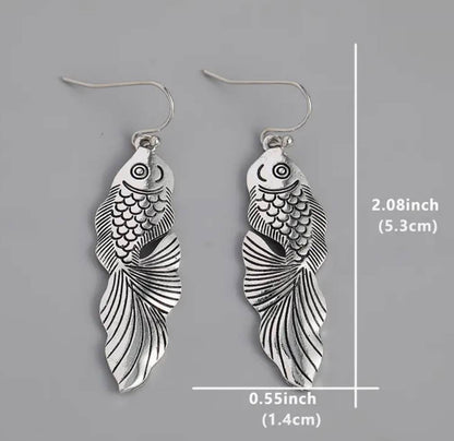 Lucky Fish Silver Drop Earrings