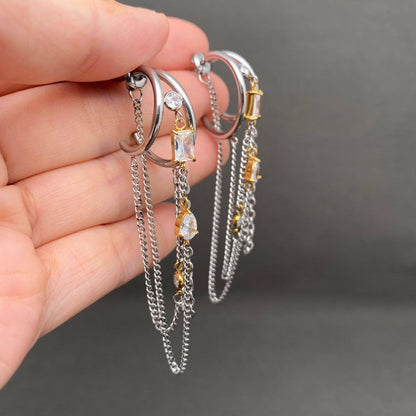Two Tone Chain Fringe 18K Gold Plated S.Steel Earrings - FGS