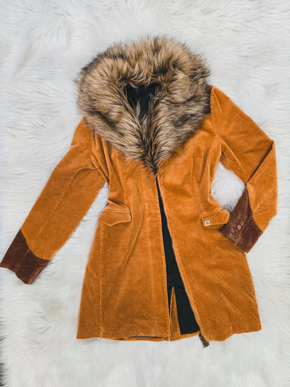 Cinnamon Gold Faux Fur Midi Jacket