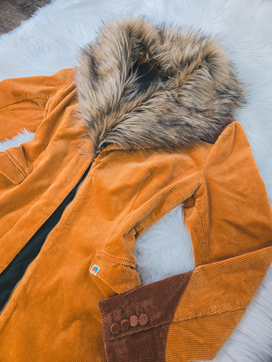 Cinnamon Gold Faux Fur Midi Jacket