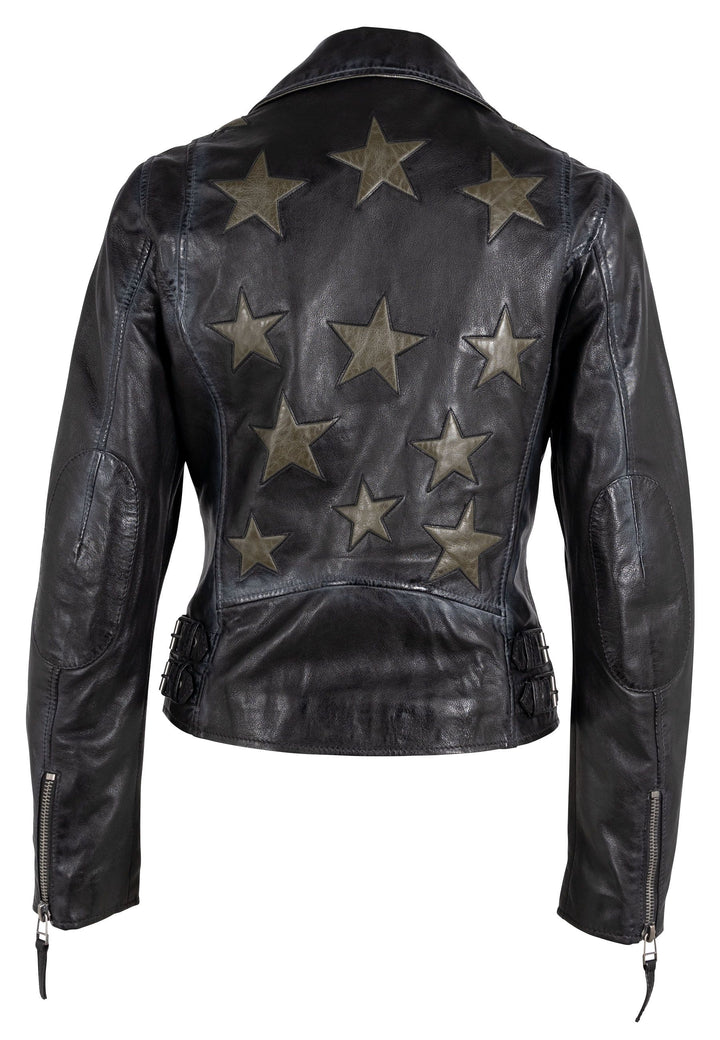 Christie Star Leather Jacket - Black Olive
