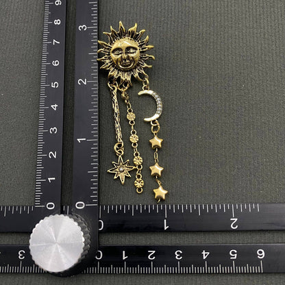 Star Fringe Asymmetric Sun Moon Post Earrings