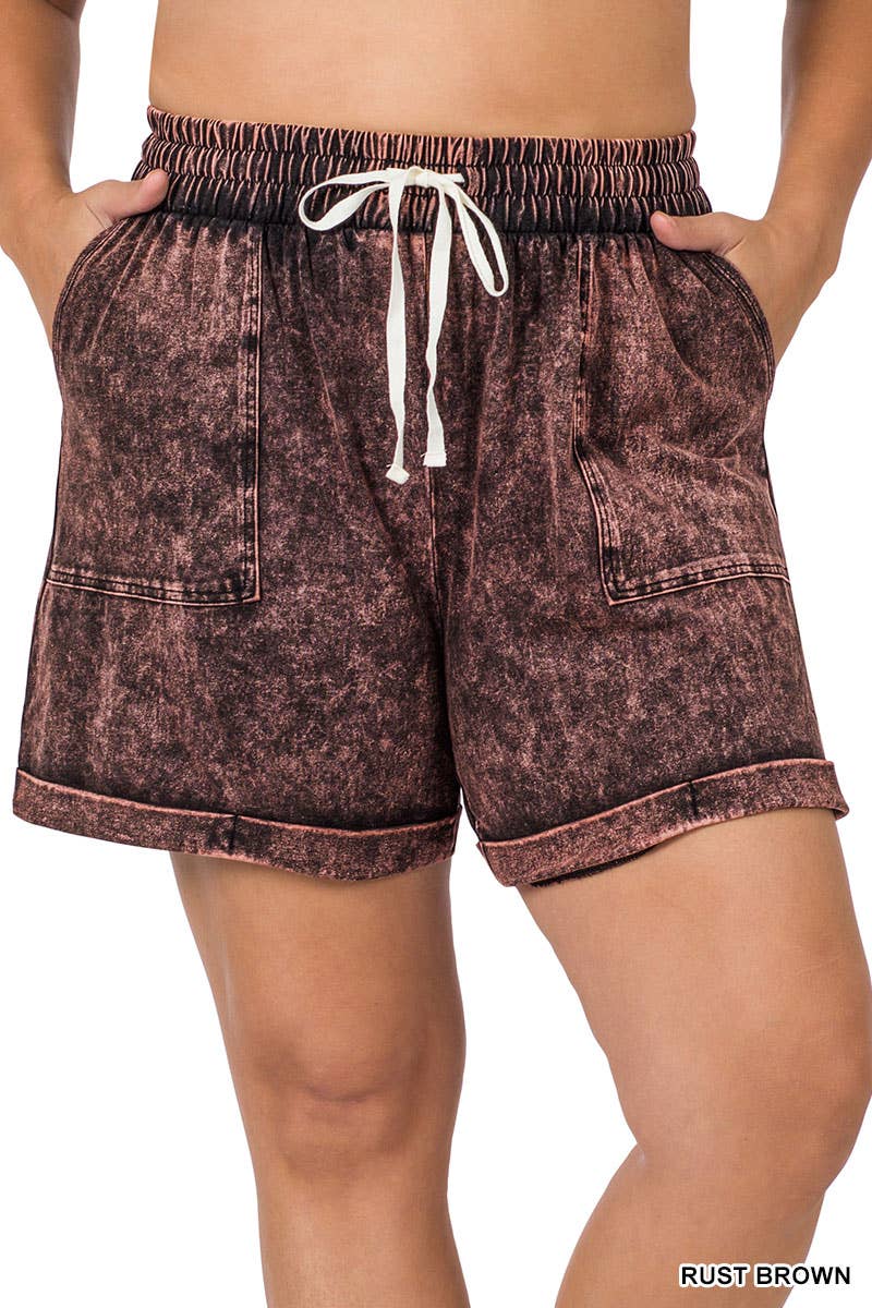 Plus Mineral Wash Drawstring Cuffed Shorts