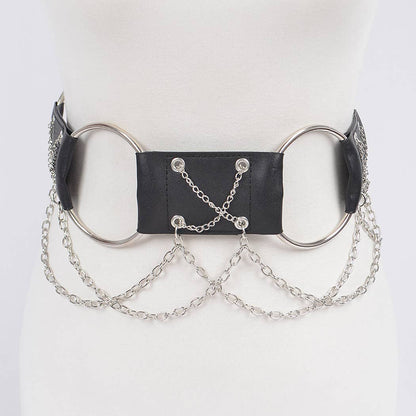Mixed Materials Chain Belt - Black/Silver