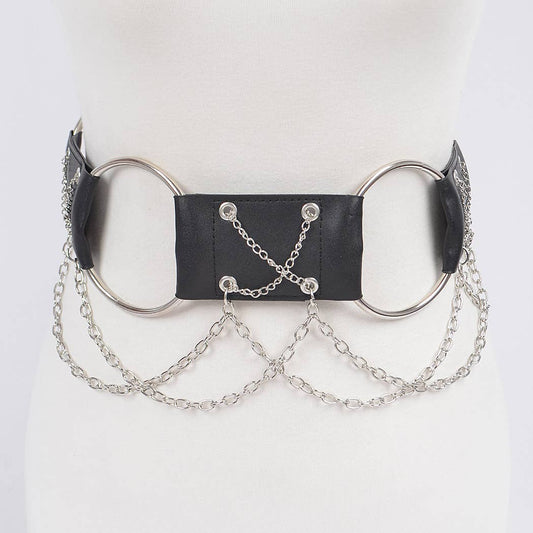 Mixed Materials Chain Belt - Black/Silver