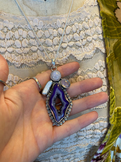 Dyed Amethyst Pearl Moonstone Pendant