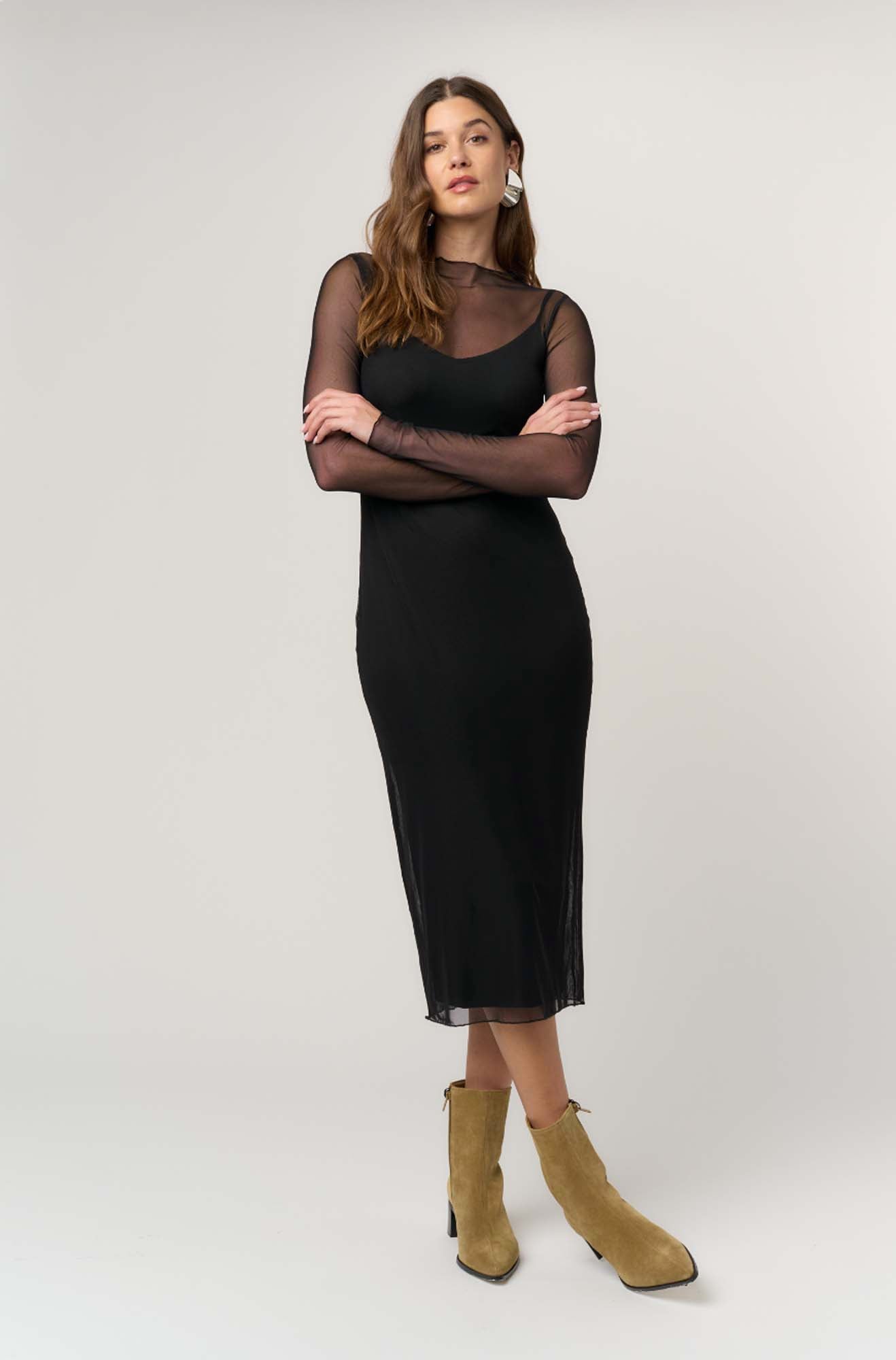 Shibon Layered Mesh Dress - Black